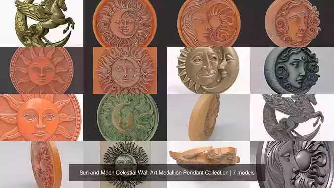 Sun and Moon Celestial Wall Art Medallion Pendant Collection