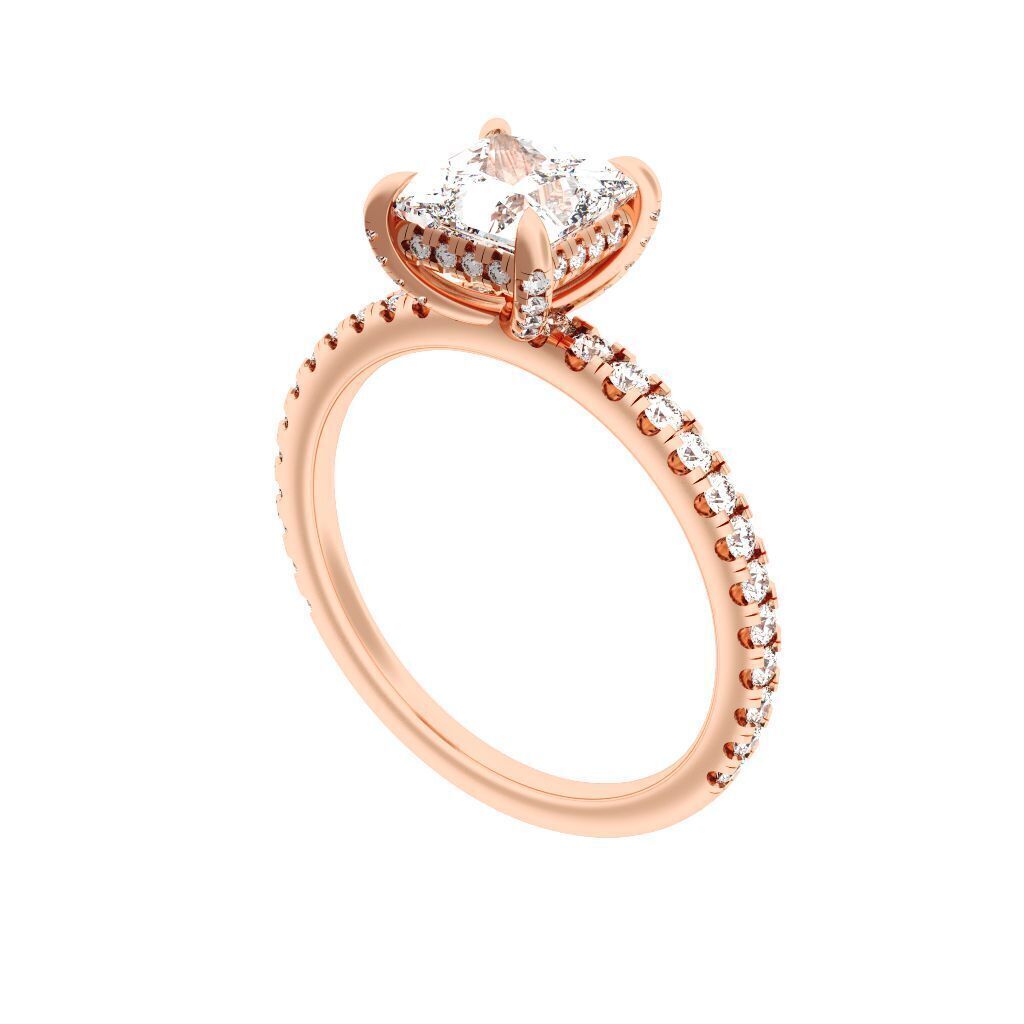 PRINCESS Cut Hidden Halo Engagement Ring 3D print model_8