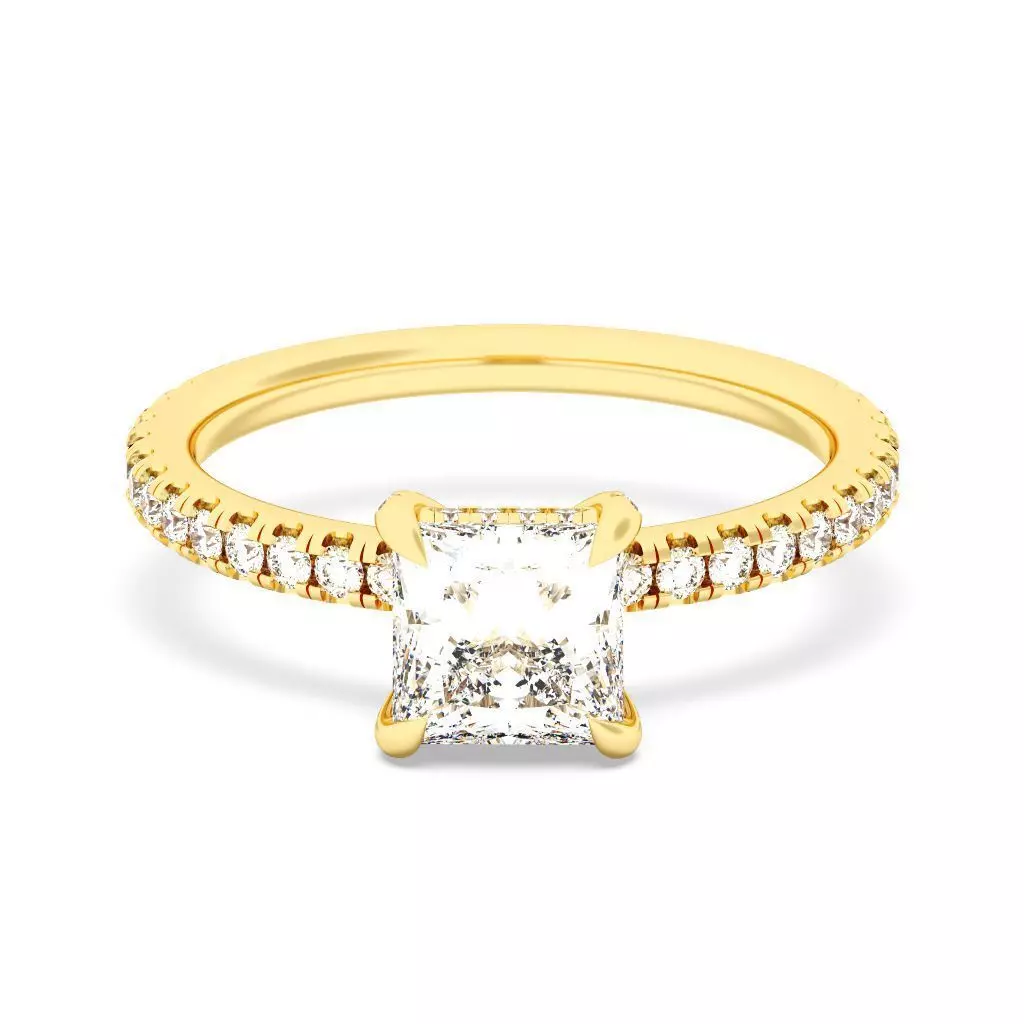 PRINCESS Cut Hidden Halo Engagement Ring 3D print model_0