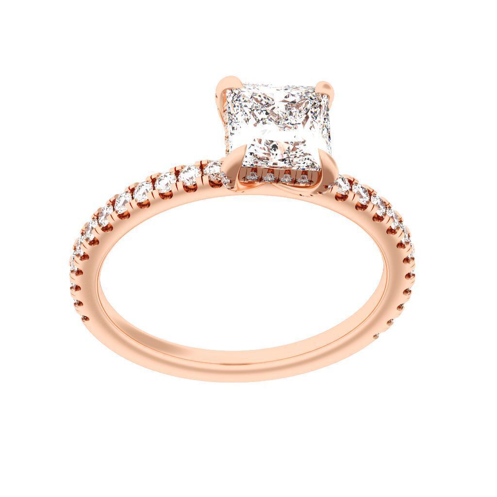 PRINCESS Cut Hidden Halo Engagement Ring 3D print model_7