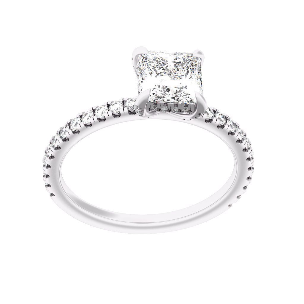 PRINCESS Cut Hidden Halo Engagement Ring 3D print model_10
