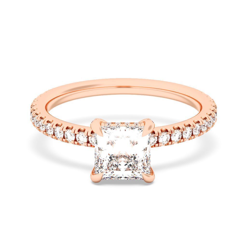 PRINCESS Cut Hidden Halo Engagement Ring 3D print model_1