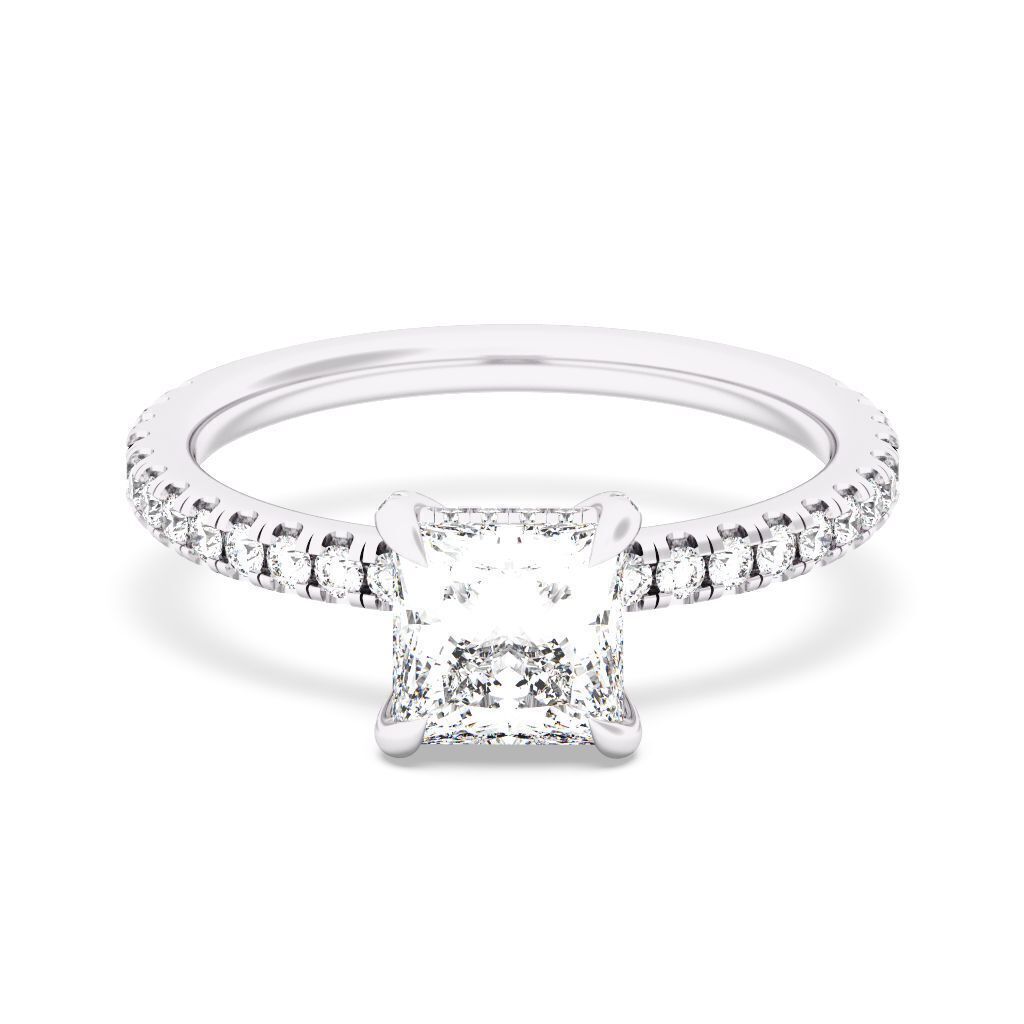 PRINCESS Cut Hidden Halo Engagement Ring 3D print model_2