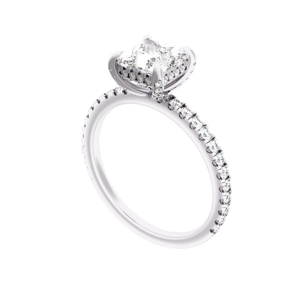 PRINCESS Cut Hidden Halo Engagement Ring 3D print model_11