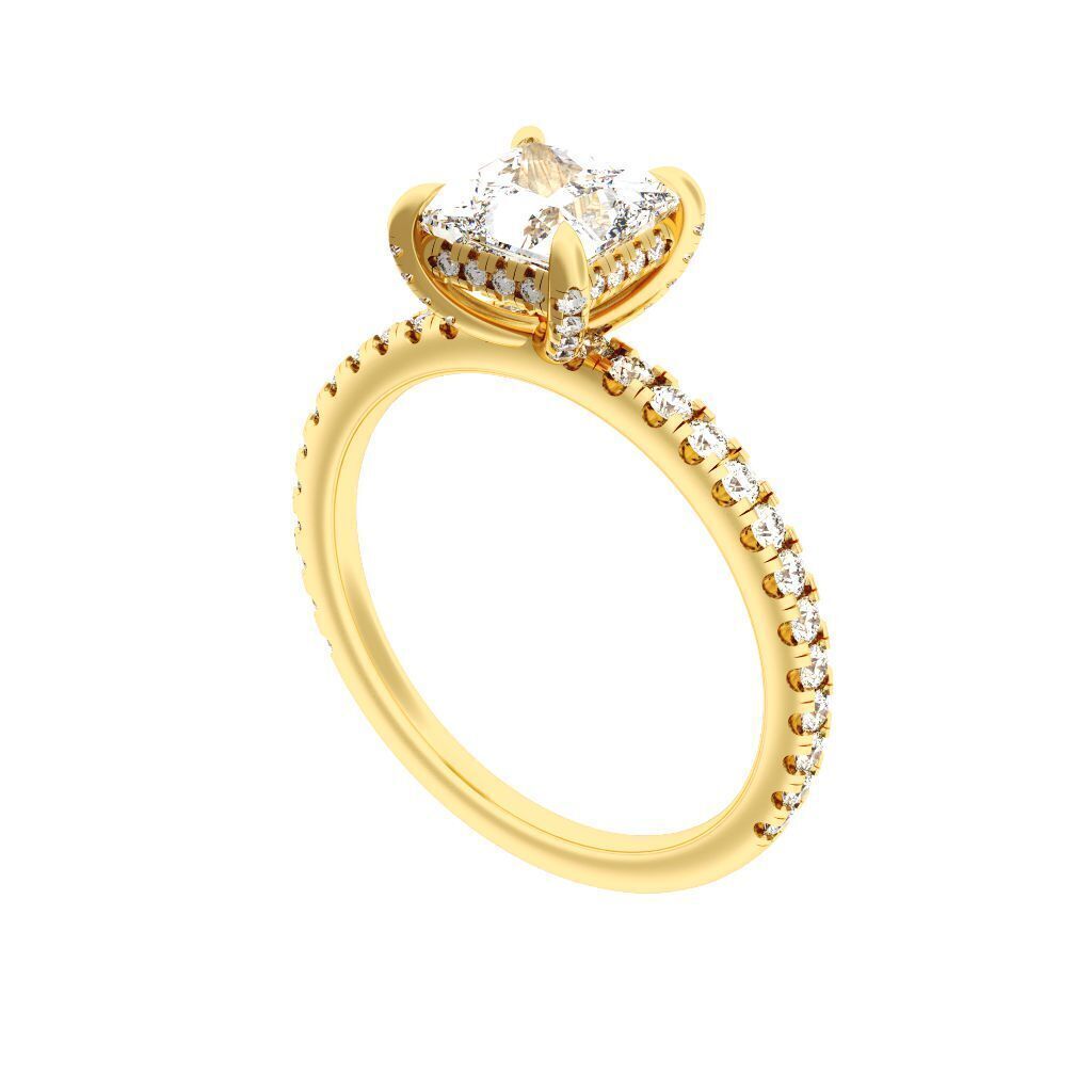 PRINCESS Cut Hidden Halo Engagement Ring 3D print model_5