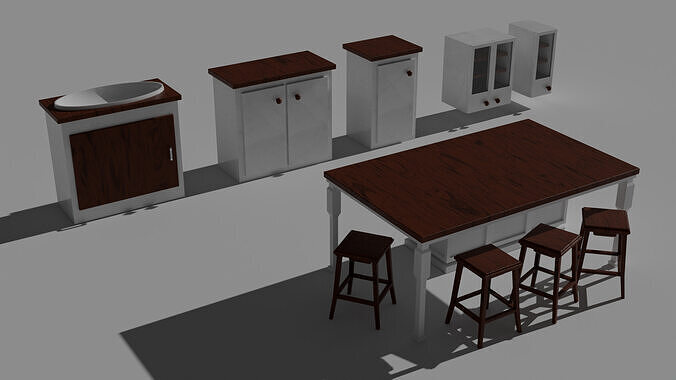 Realistic Modern Kitchen Set - Modular and Game-Ready Low-poly 3D model
