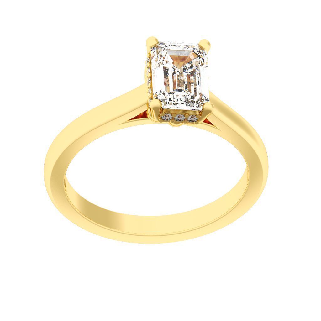Emerald Cut Hidden Halo Engagement Ring 3D print model_4