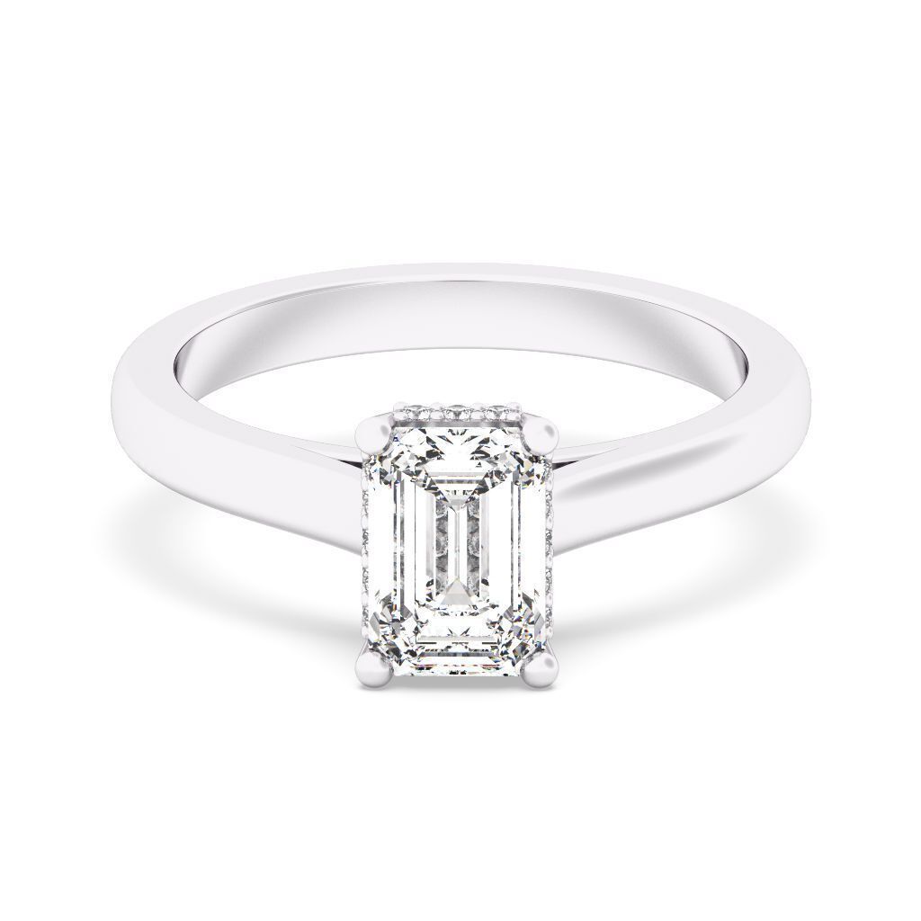 Emerald Cut Hidden Halo Engagement Ring 3D print model_2