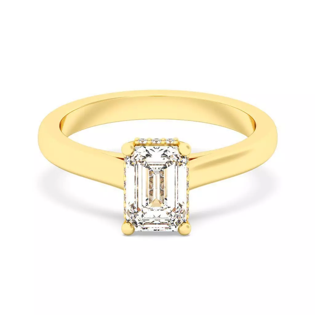 Emerald Cut Hidden Halo Engagement Ring 3D print model_0