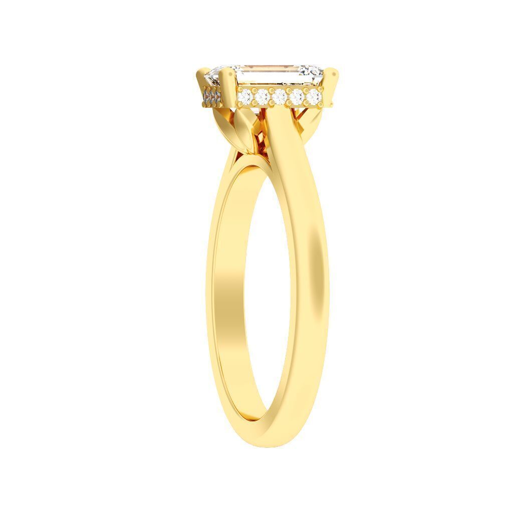 Emerald Cut Hidden Halo Engagement Ring 3D print model_3