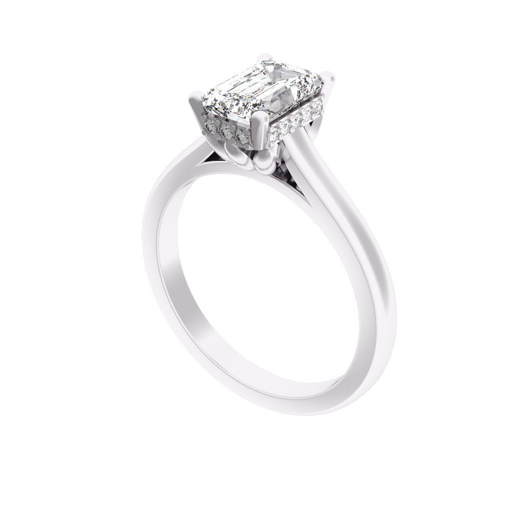 Emerald Cut Hidden Halo Engagement Ring 3D print model_11