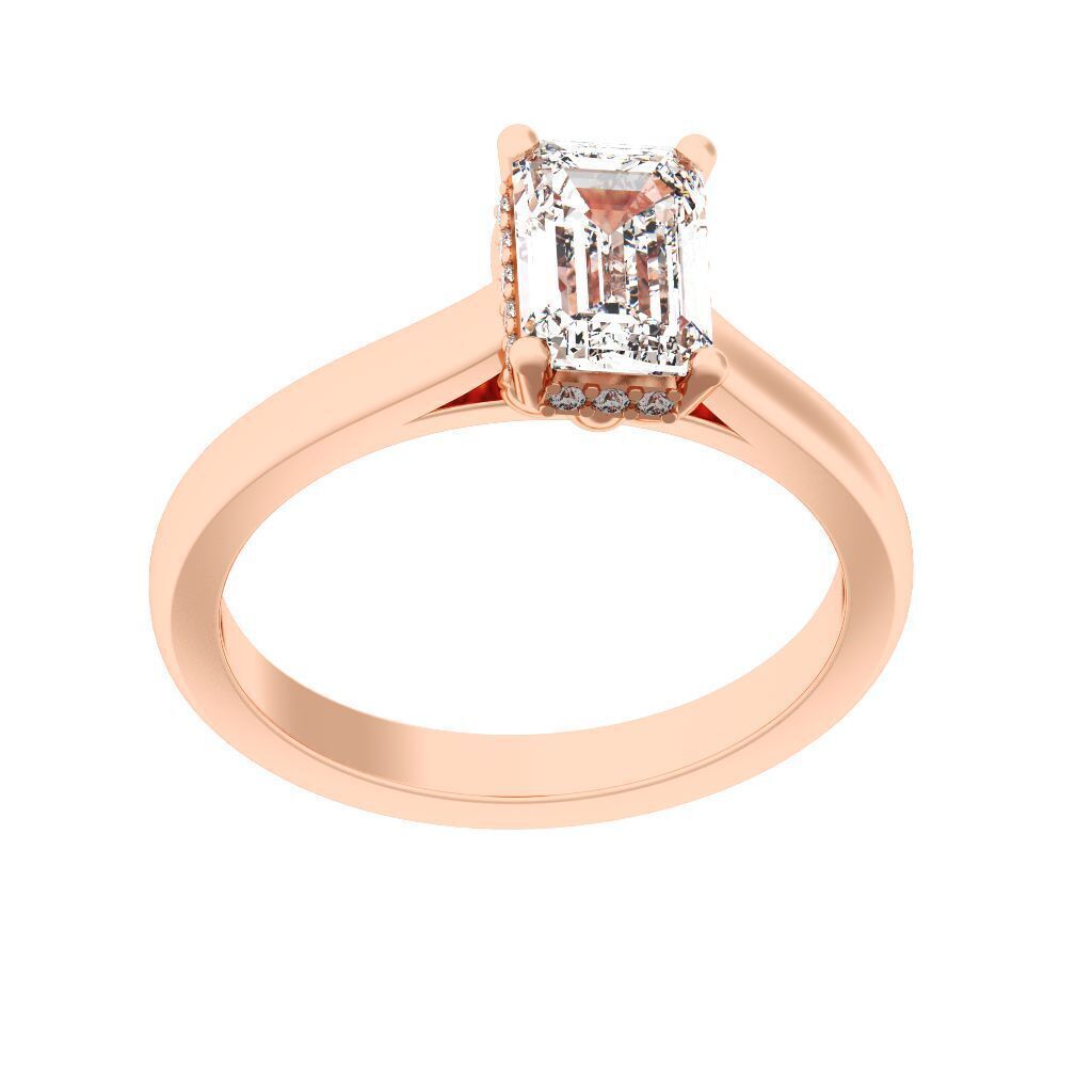 Emerald Cut Hidden Halo Engagement Ring 3D print model_7