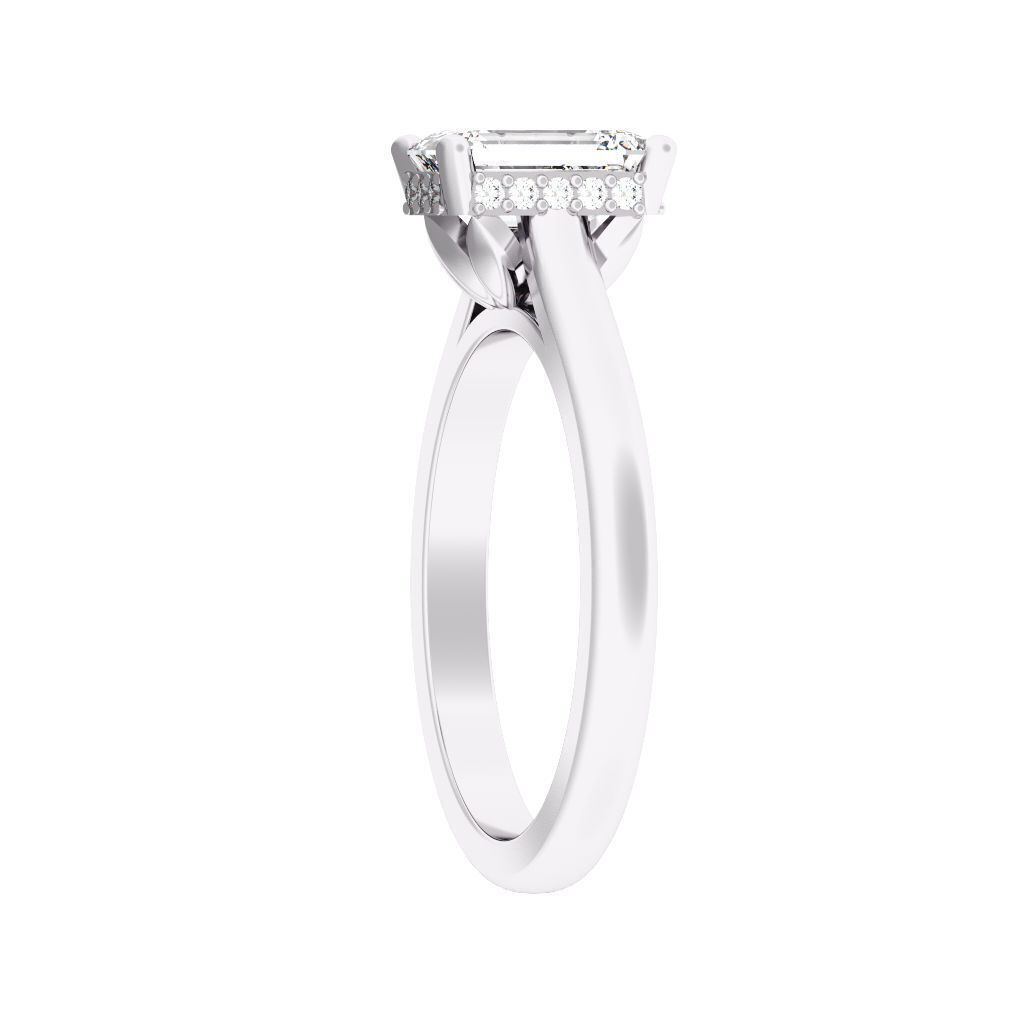 Emerald Cut Hidden Halo Engagement Ring 3D print model_9