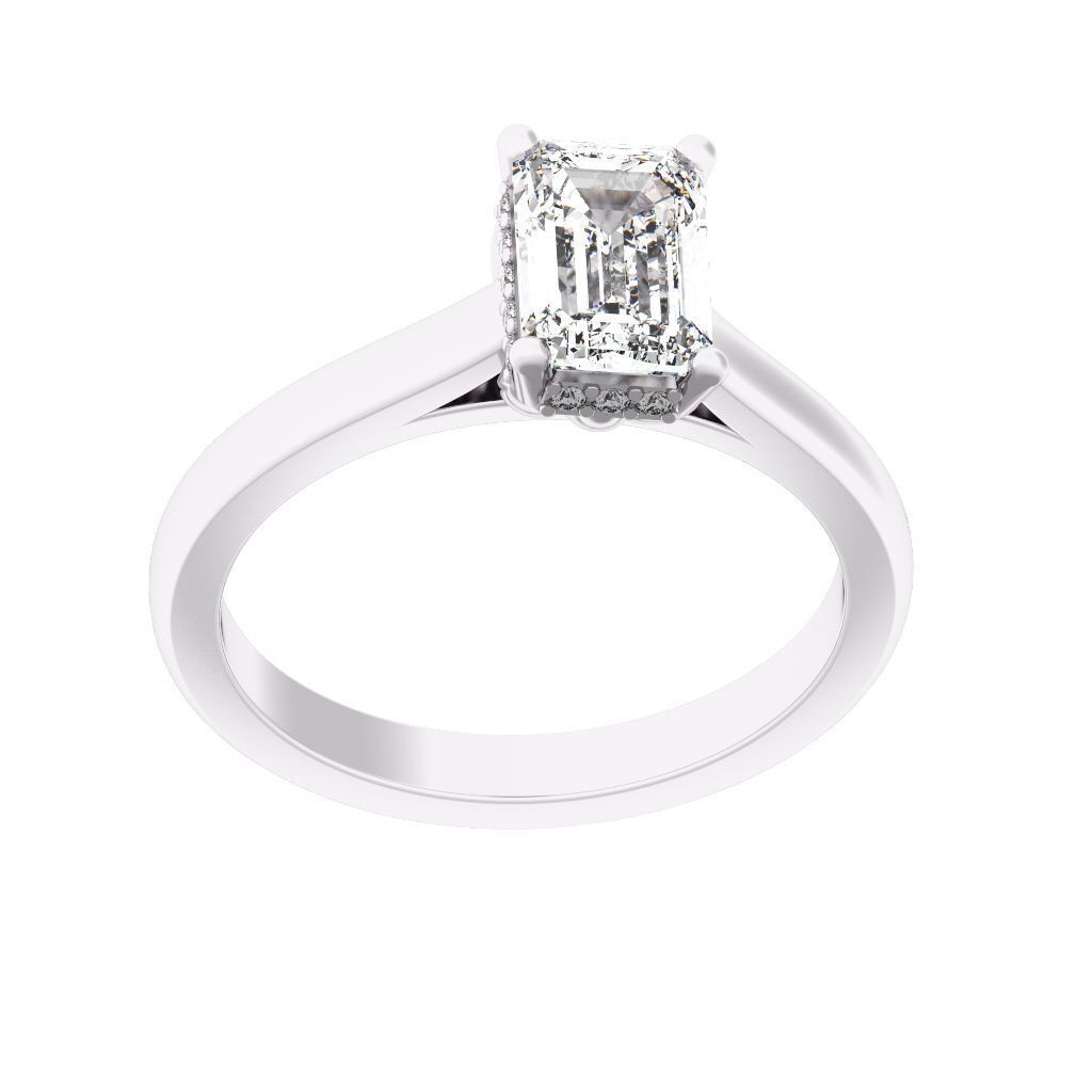 Emerald Cut Hidden Halo Engagement Ring 3D print model_10