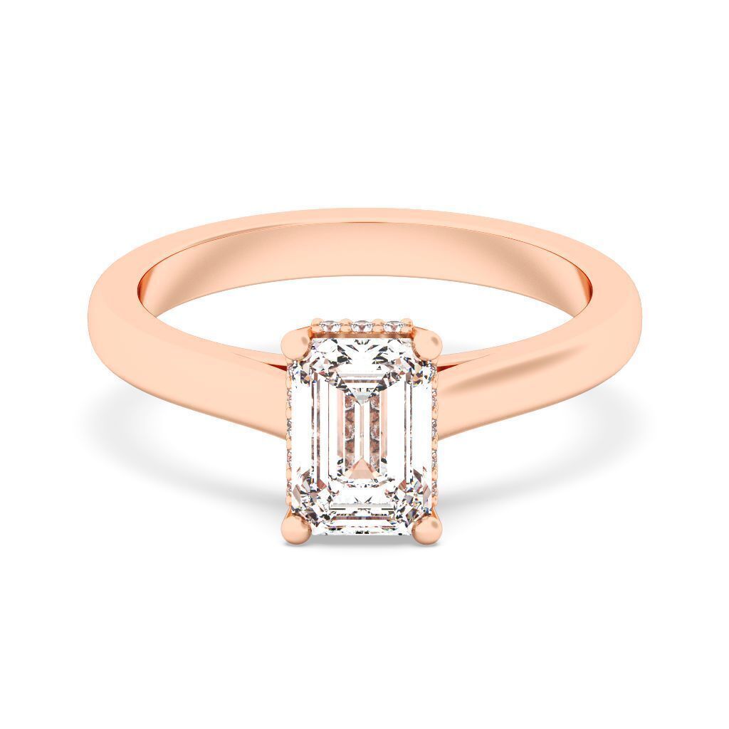 Emerald Cut Hidden Halo Engagement Ring 3D print model_1