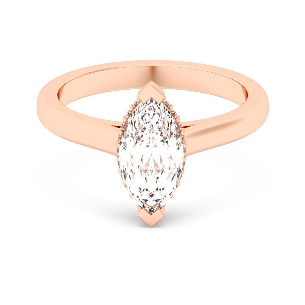 Marquise Cut Hidden Halo Engagement Ring 3D print model_1