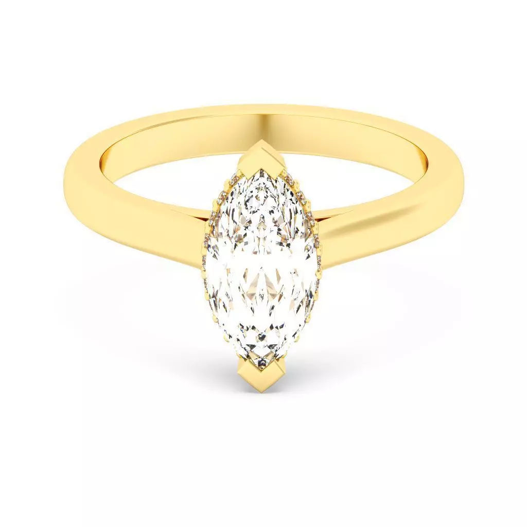 Marquise Cut Hidden Halo Engagement Ring 3D print model_0