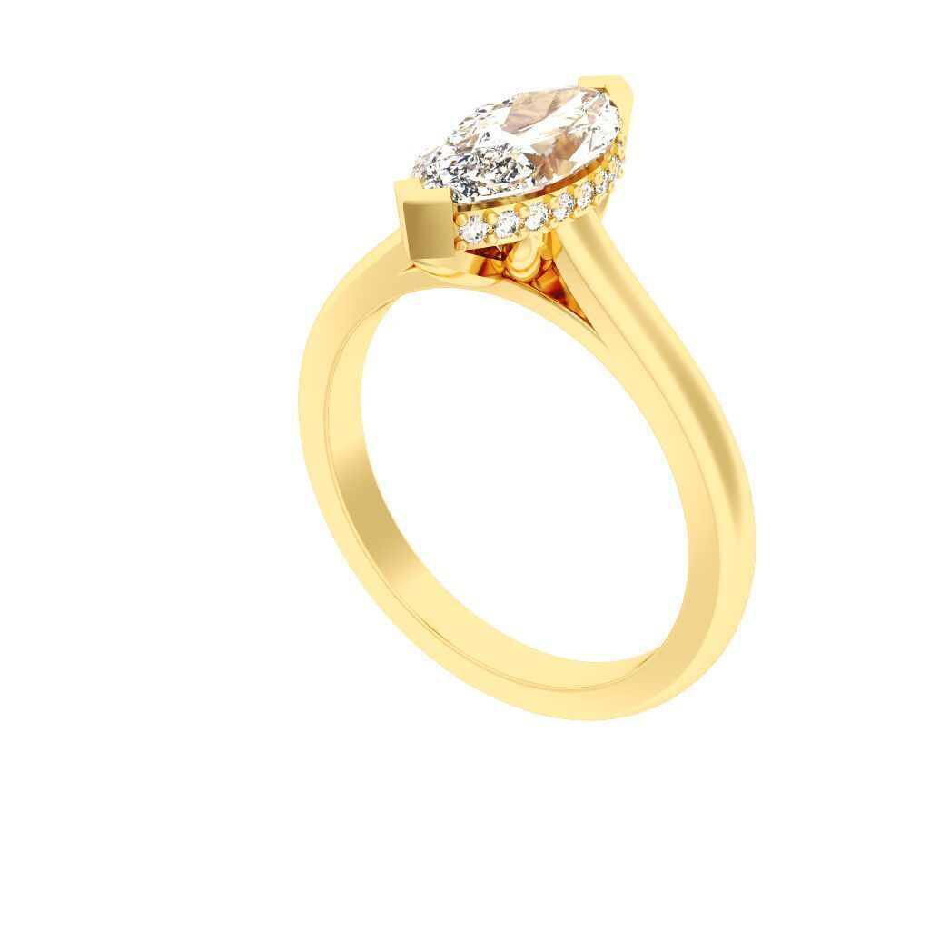 Marquise Cut Hidden Halo Engagement Ring 3D print model_5