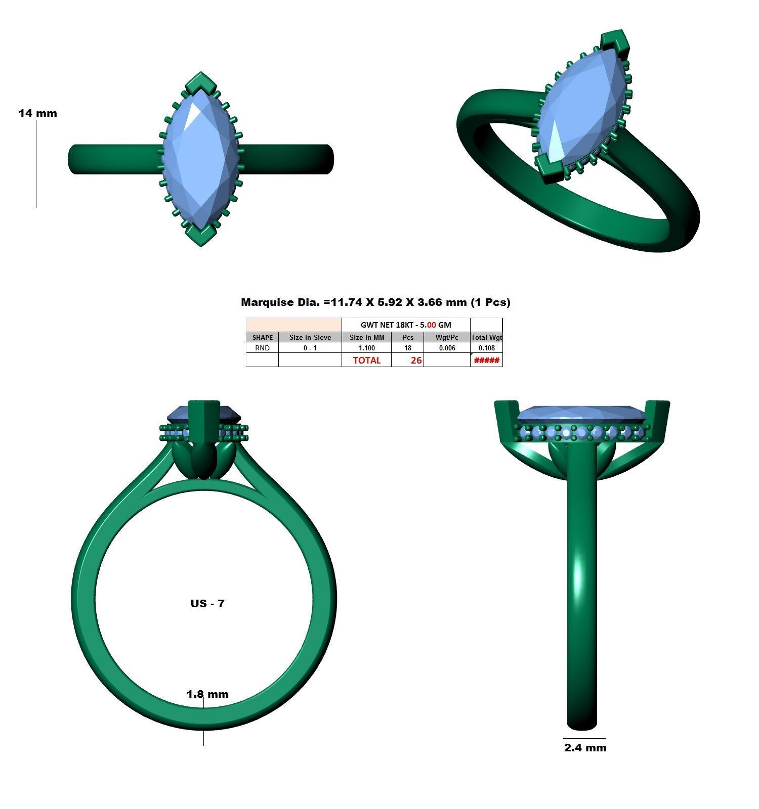 Marquise Cut Hidden Halo Engagement Ring 3D print model_12