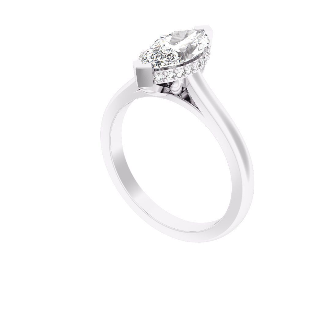 Marquise Cut Hidden Halo Engagement Ring 3D print model_11