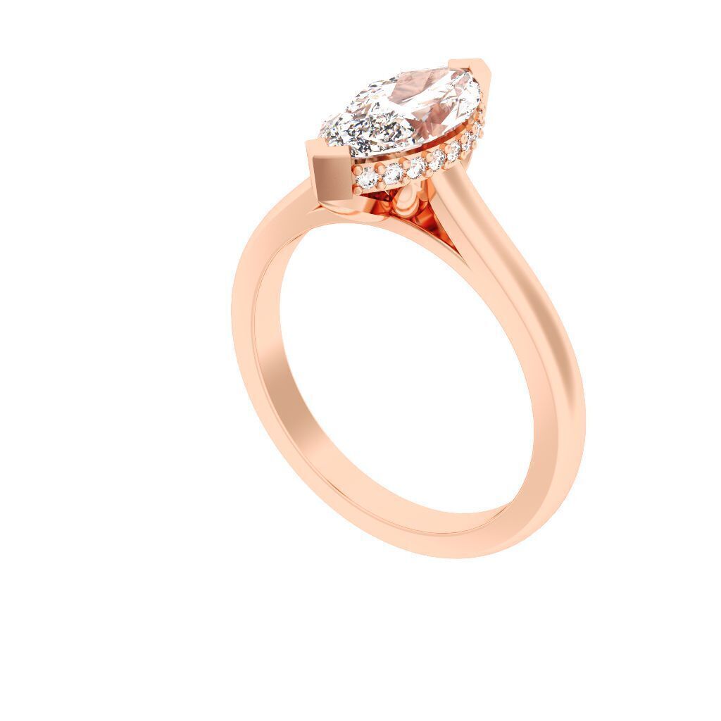 Marquise Cut Hidden Halo Engagement Ring 3D print model_8