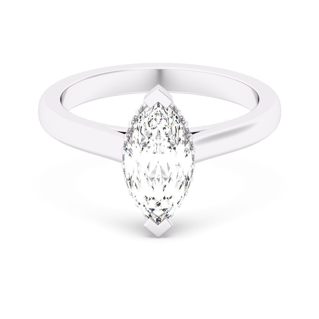 Marquise Cut Hidden Halo Engagement Ring 3D print model_2