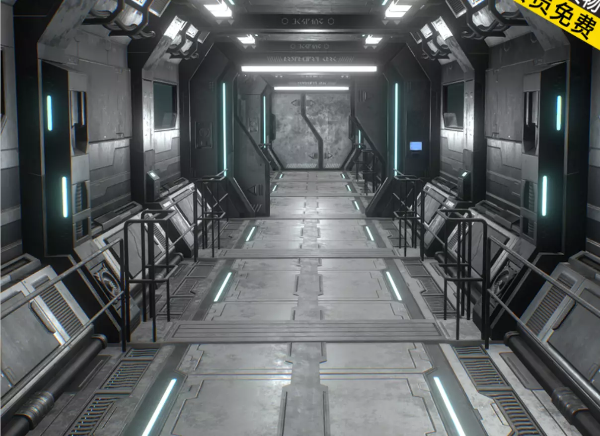 Sci-fi passageways and doors 3D model_0
