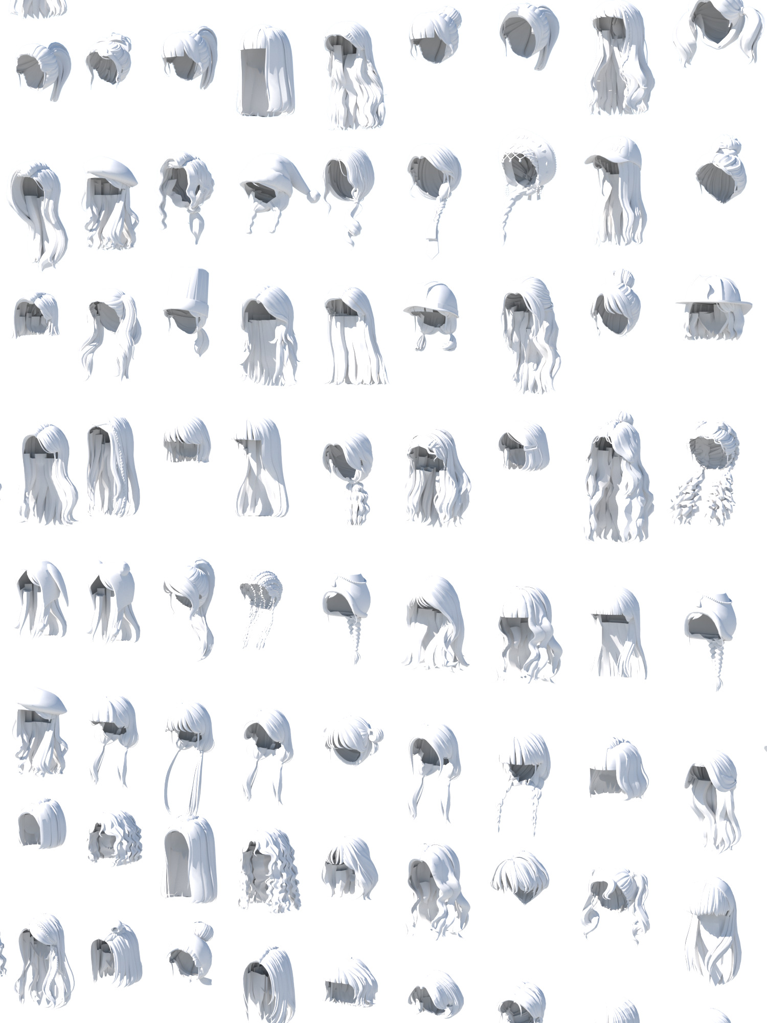 Cartoon Female hair 3D model_1