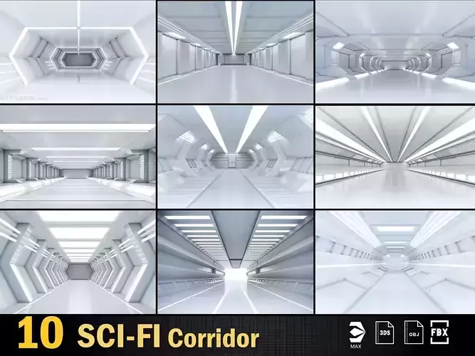 Low Poly Sci-Fi Corridor Pack 3D Model Collection