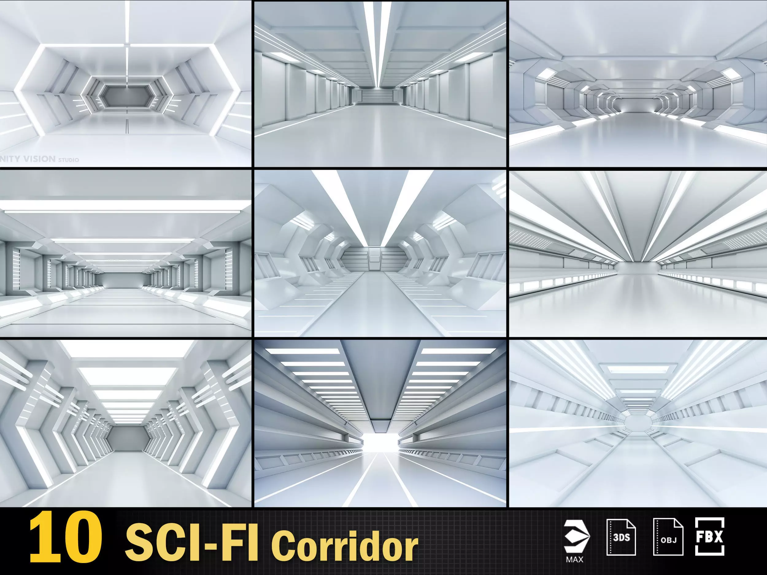 Low Poly Sci-Fi Corridor Pack 3D Model Collection_0