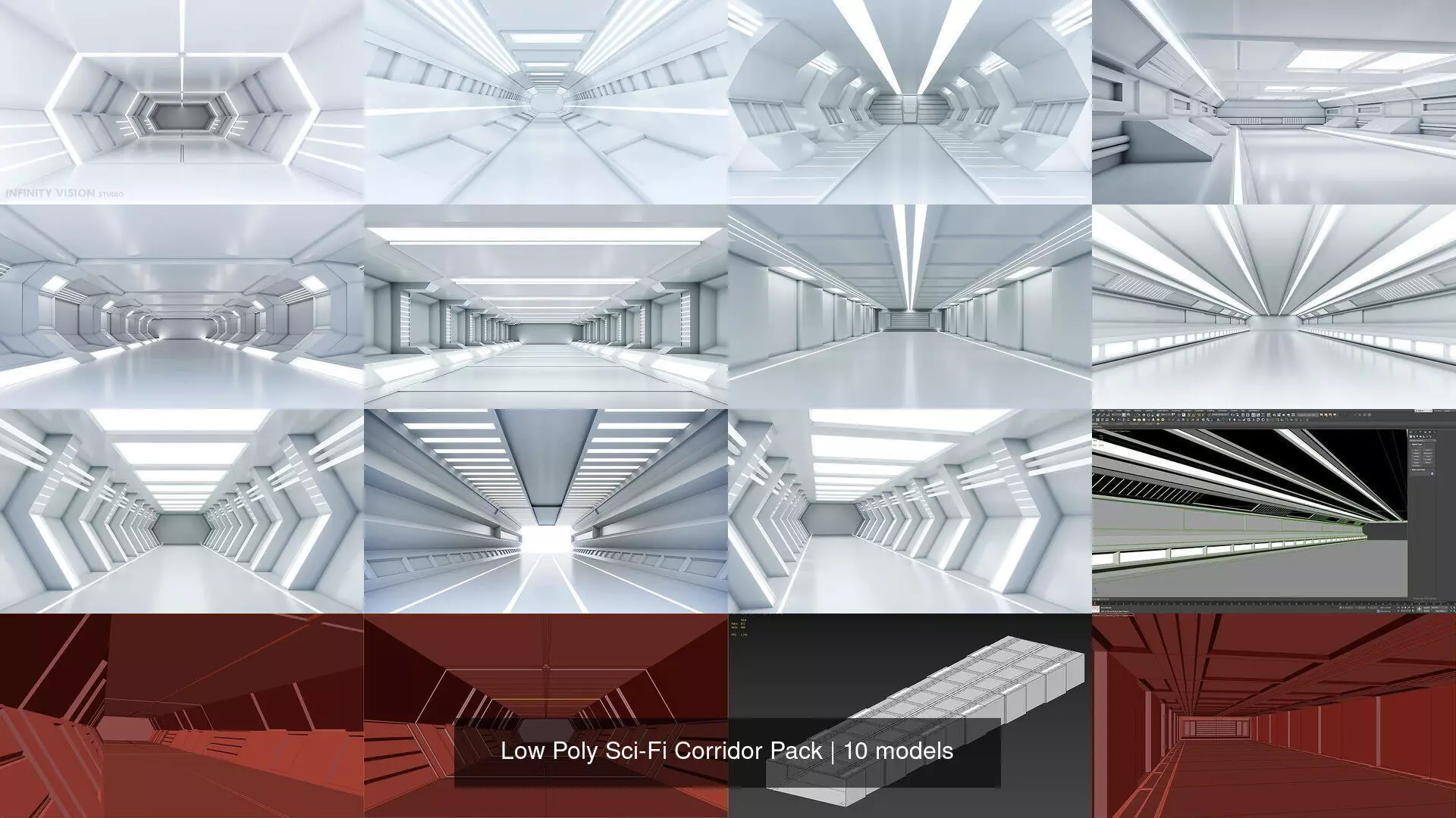 Low Poly Sci-Fi Corridor Pack 3D Model Collection_1