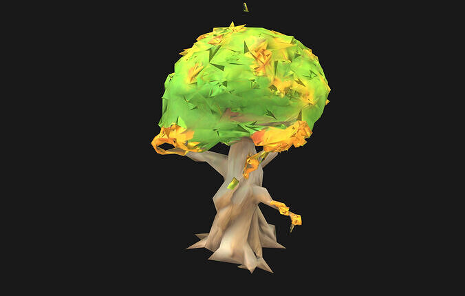 Stylized Fantasy Tree Whimsical Cartoon Art for Games Renders Low-poly 3D model