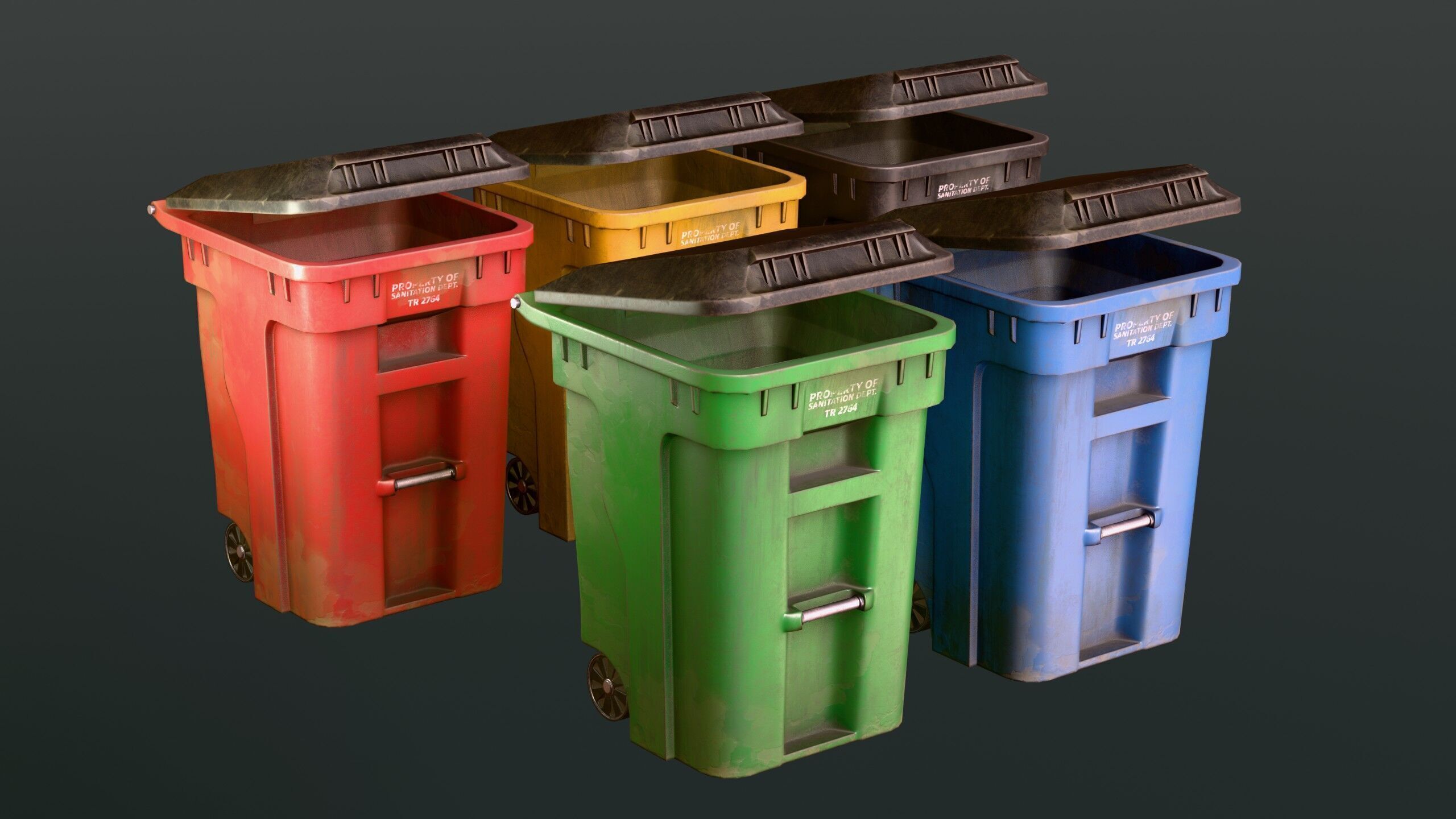 Trash Bin Game Asset - Openable Lid  Low-poly 3D model_1