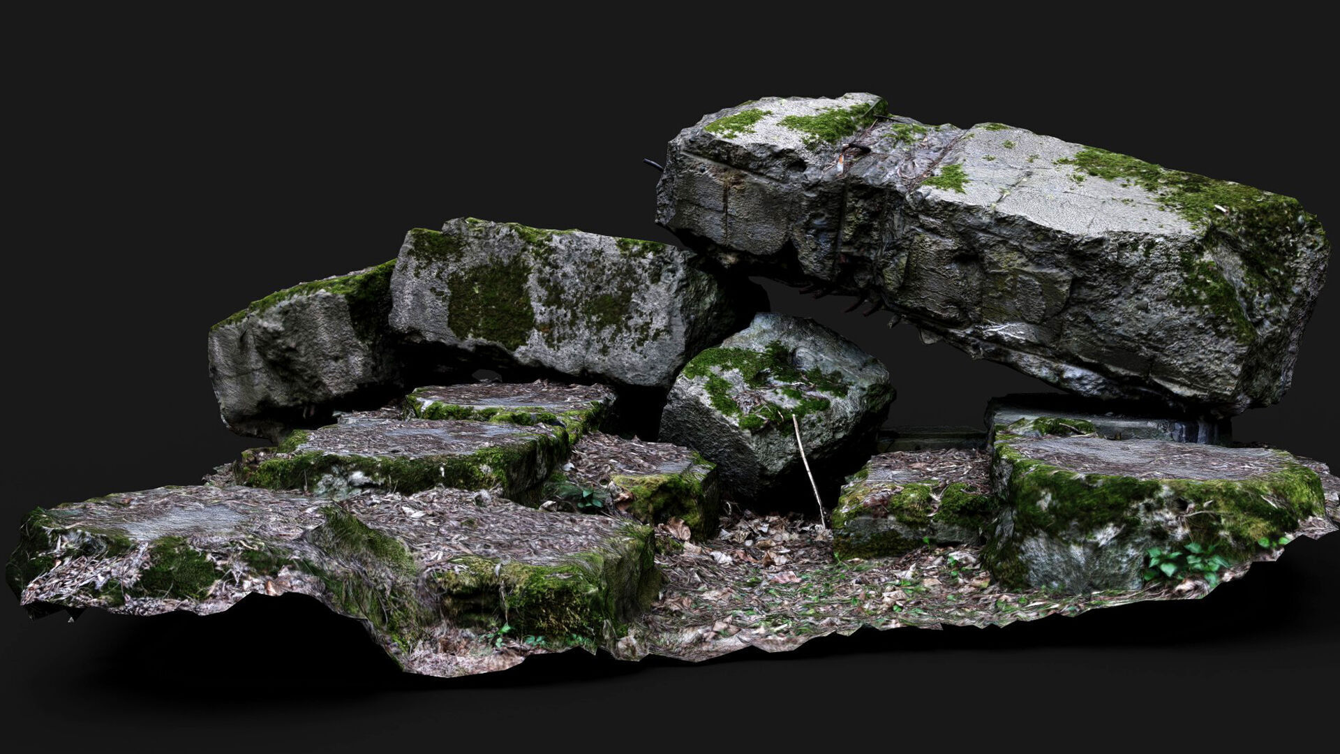destroyed ww2 bunker mossy ruins PBR photogrammetry Low-poly 3D model_1