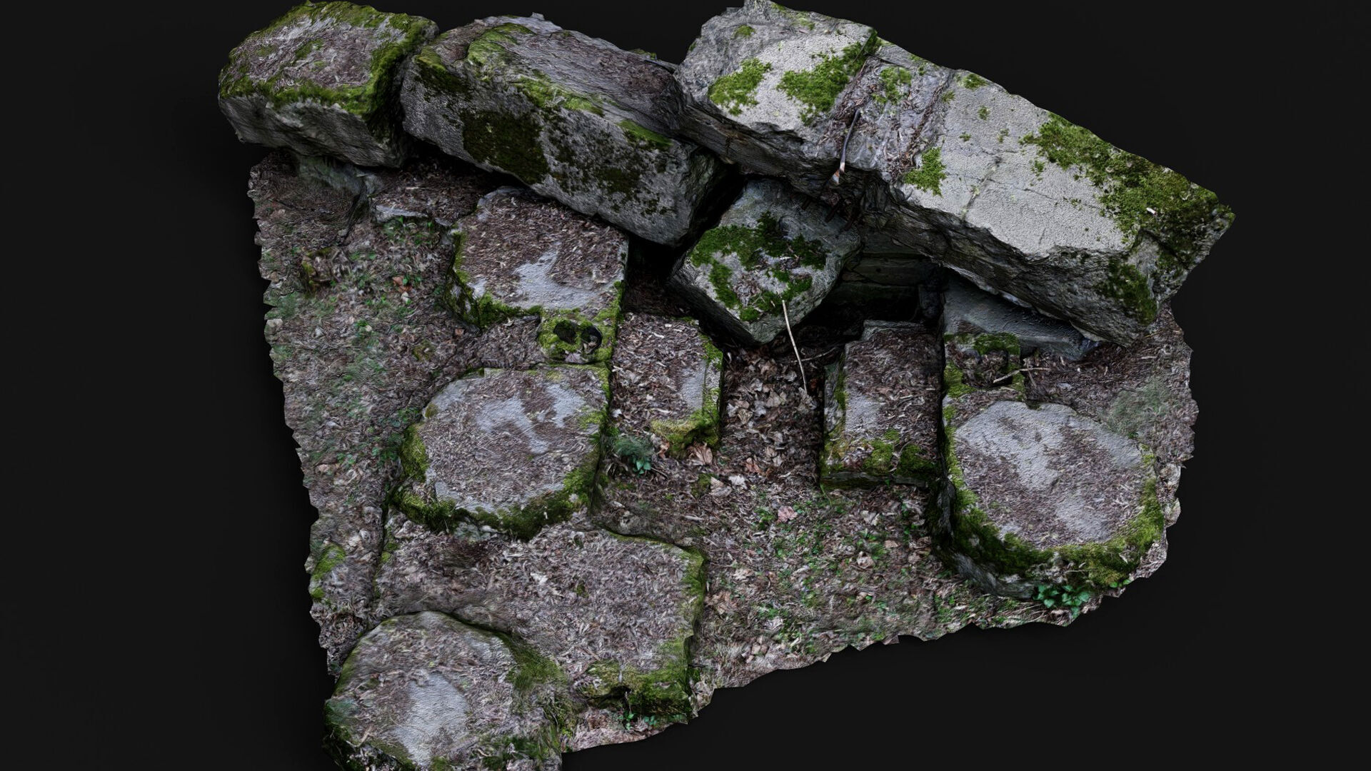 destroyed ww2 bunker mossy ruins PBR photogrammetry Low-poly 3D model_6