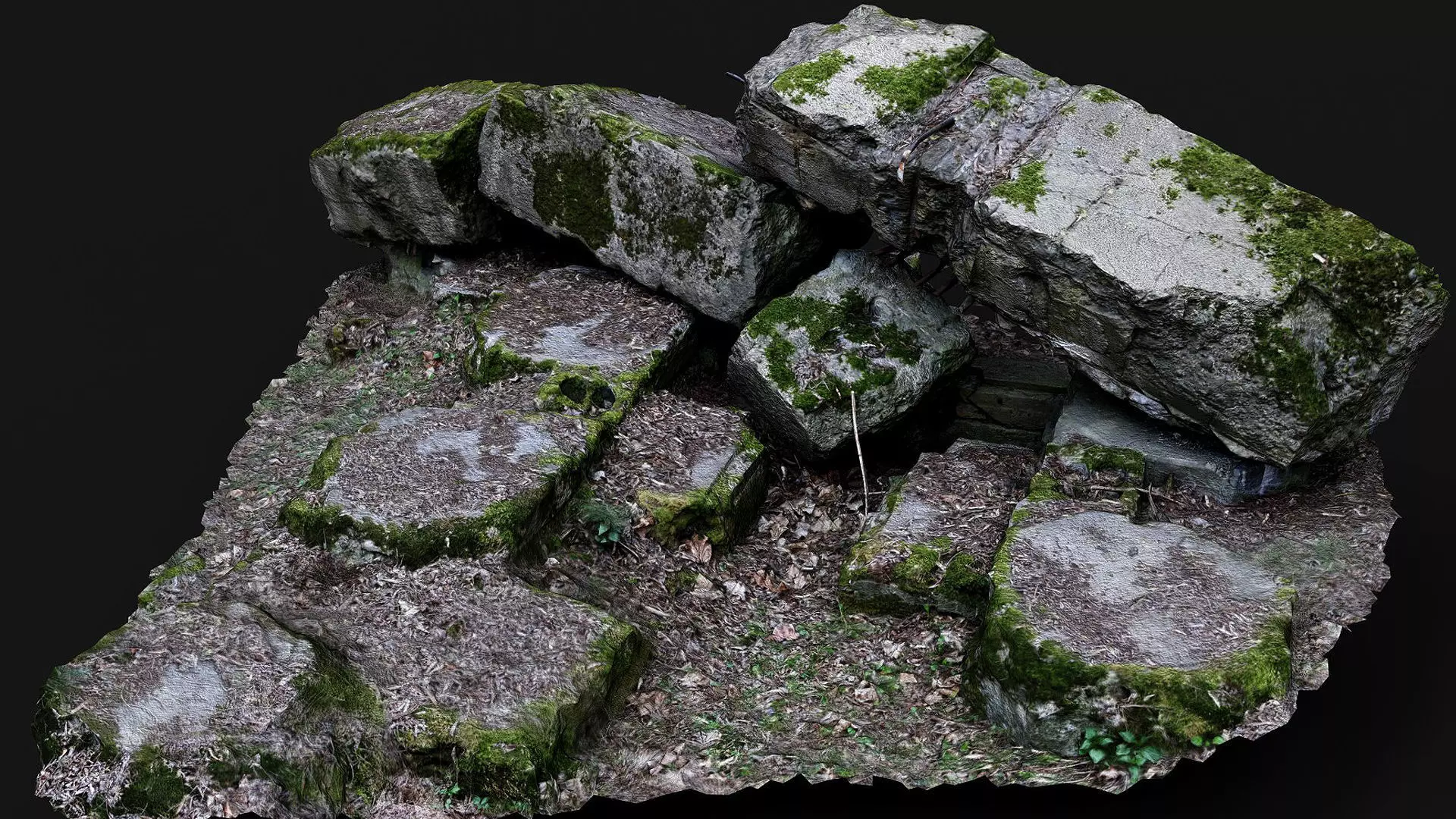 destroyed ww2 bunker mossy ruins PBR photogrammetry Low-poly 3D model_0