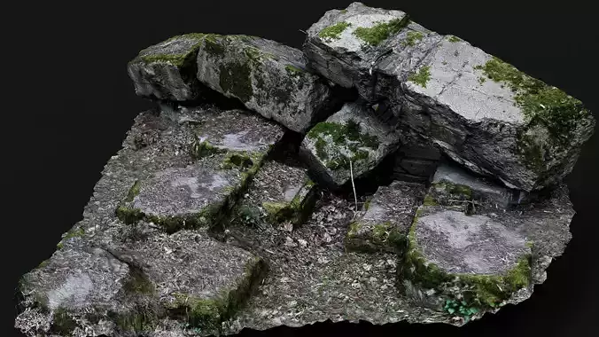 destroyed ww2 bunker mossy ruins PBR photogrammetry