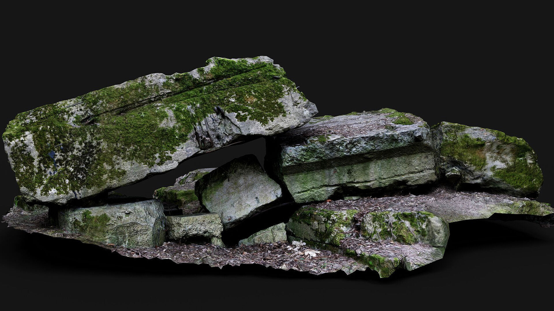destroyed ww2 bunker mossy ruins PBR photogrammetry Low-poly 3D model_2