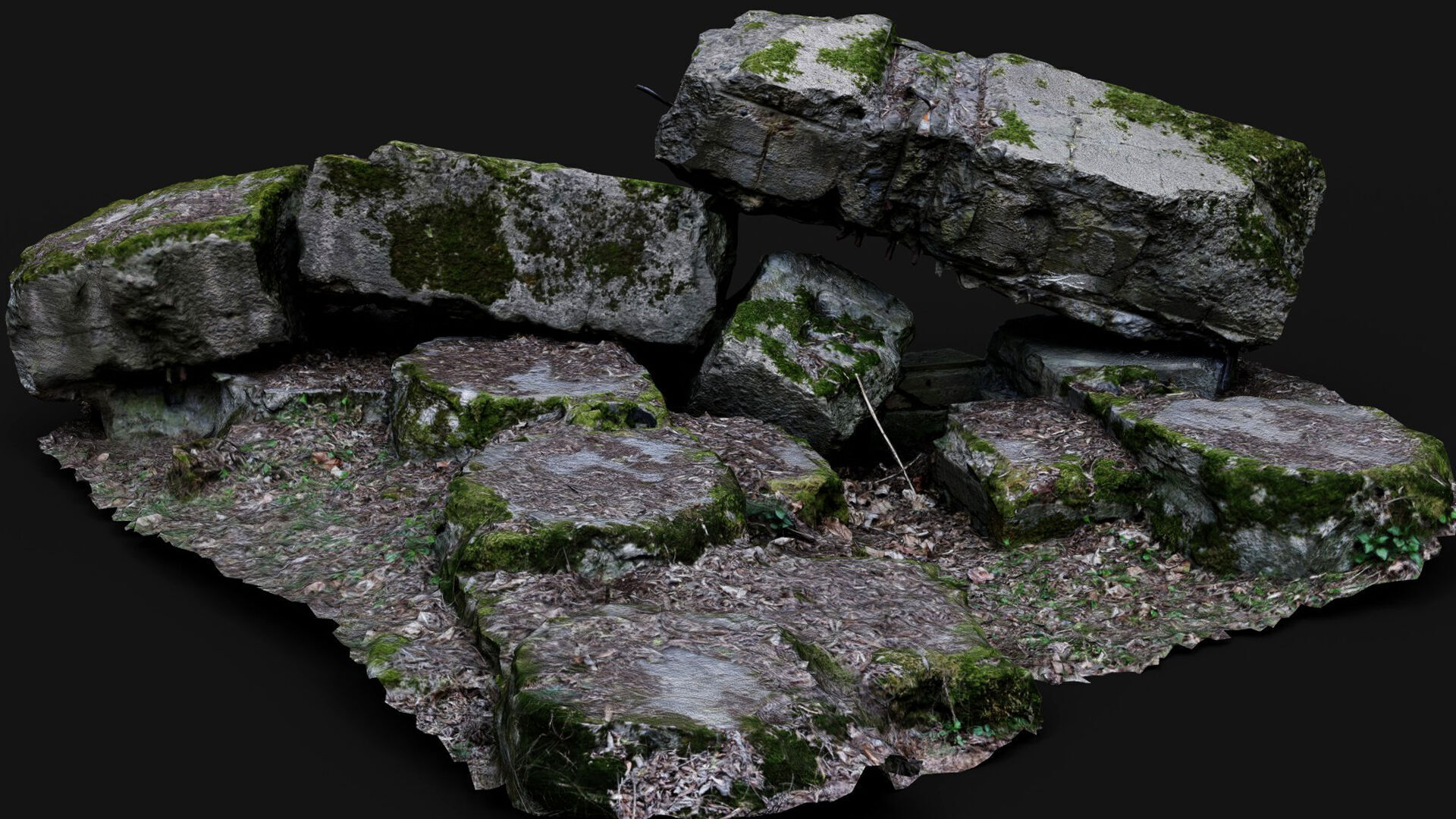 destroyed ww2 bunker mossy ruins PBR photogrammetry Low-poly 3D model_5
