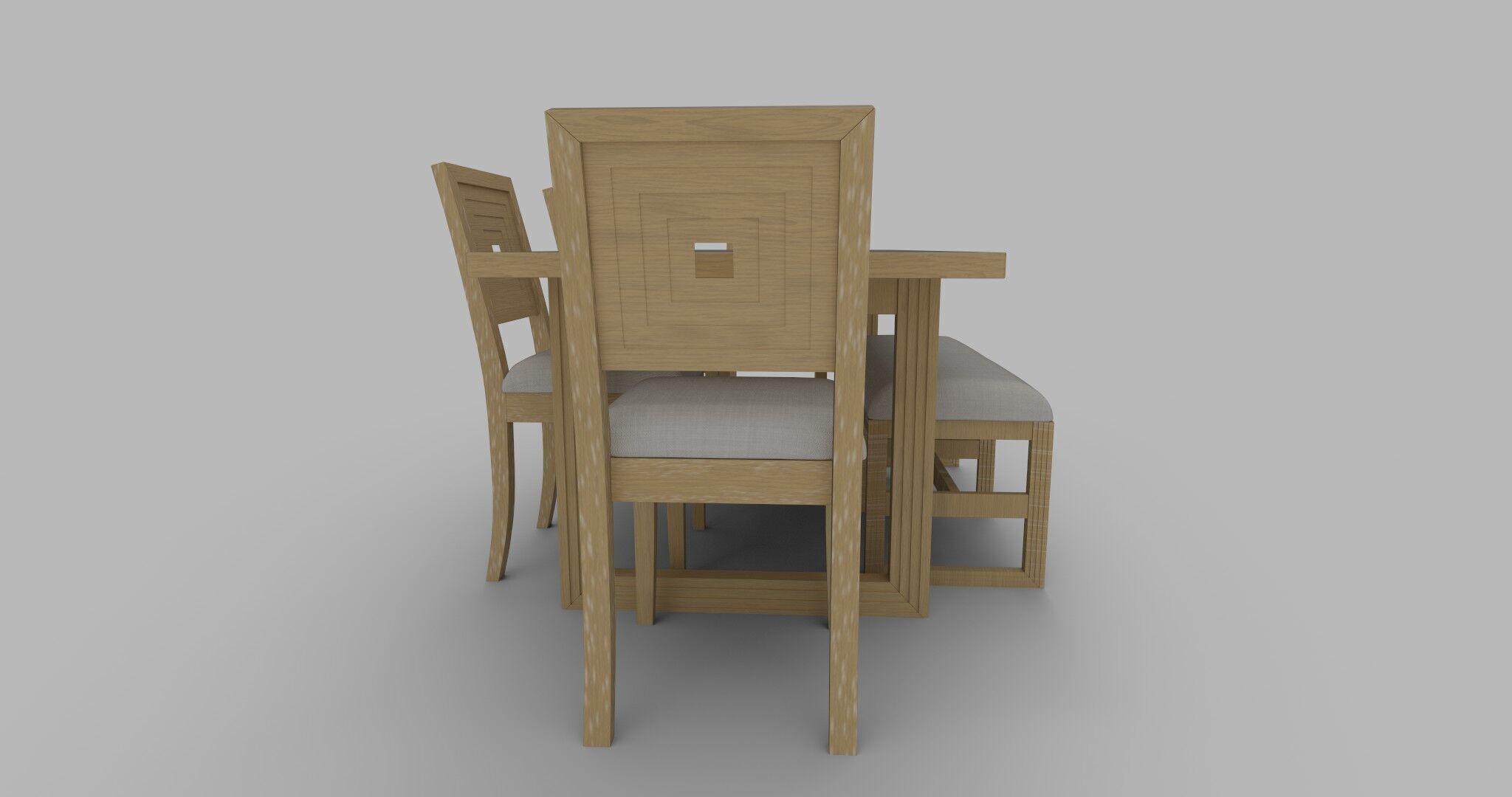 Modern Dining Table and Chairs Set and Bench Low-poly 3D model_2