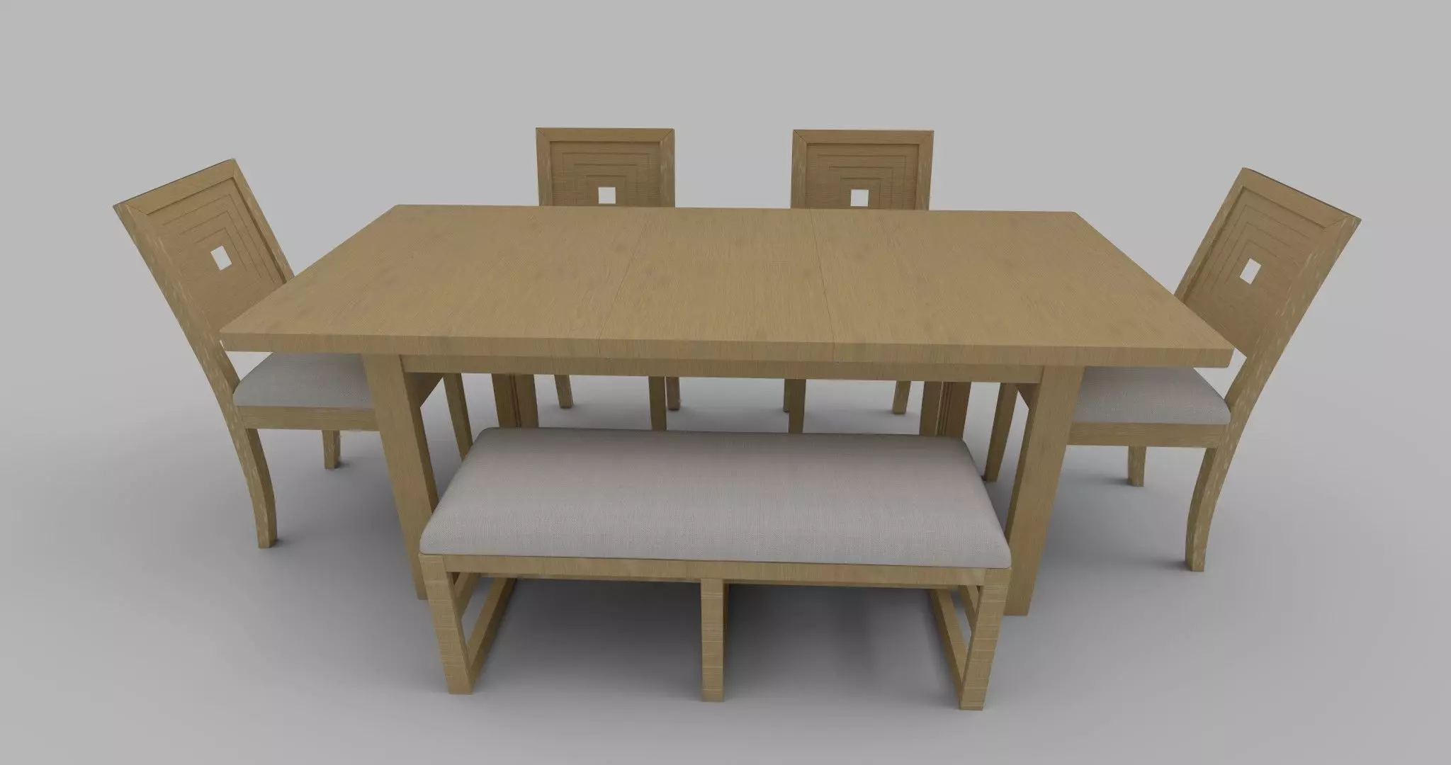Modern Dining Table and Chairs Set and Bench Low-poly 3D model_0