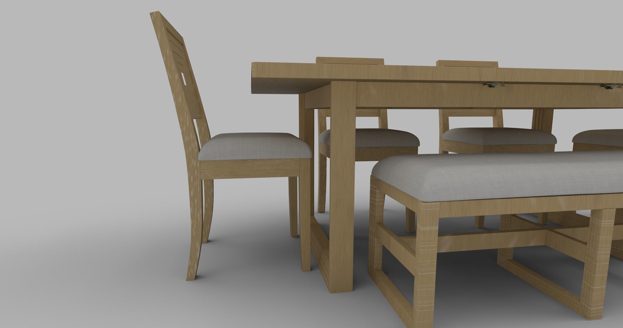 Modern Dining Table and Chairs Set and Bench Low-poly 3D model_3