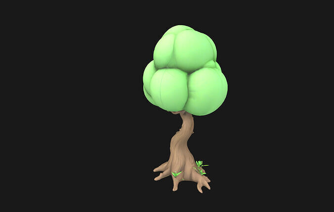 Stylized Fantasy Tree Whimsical Cartoon Art for Games Renders Low-poly 3D model
