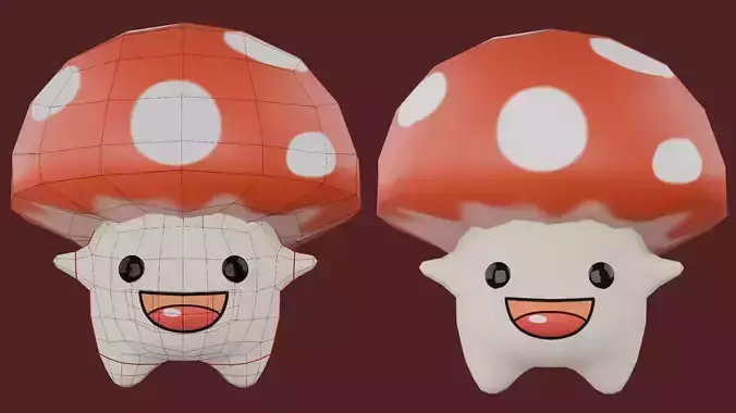 Lowpoly Cartoon Mushroom Character 3D model