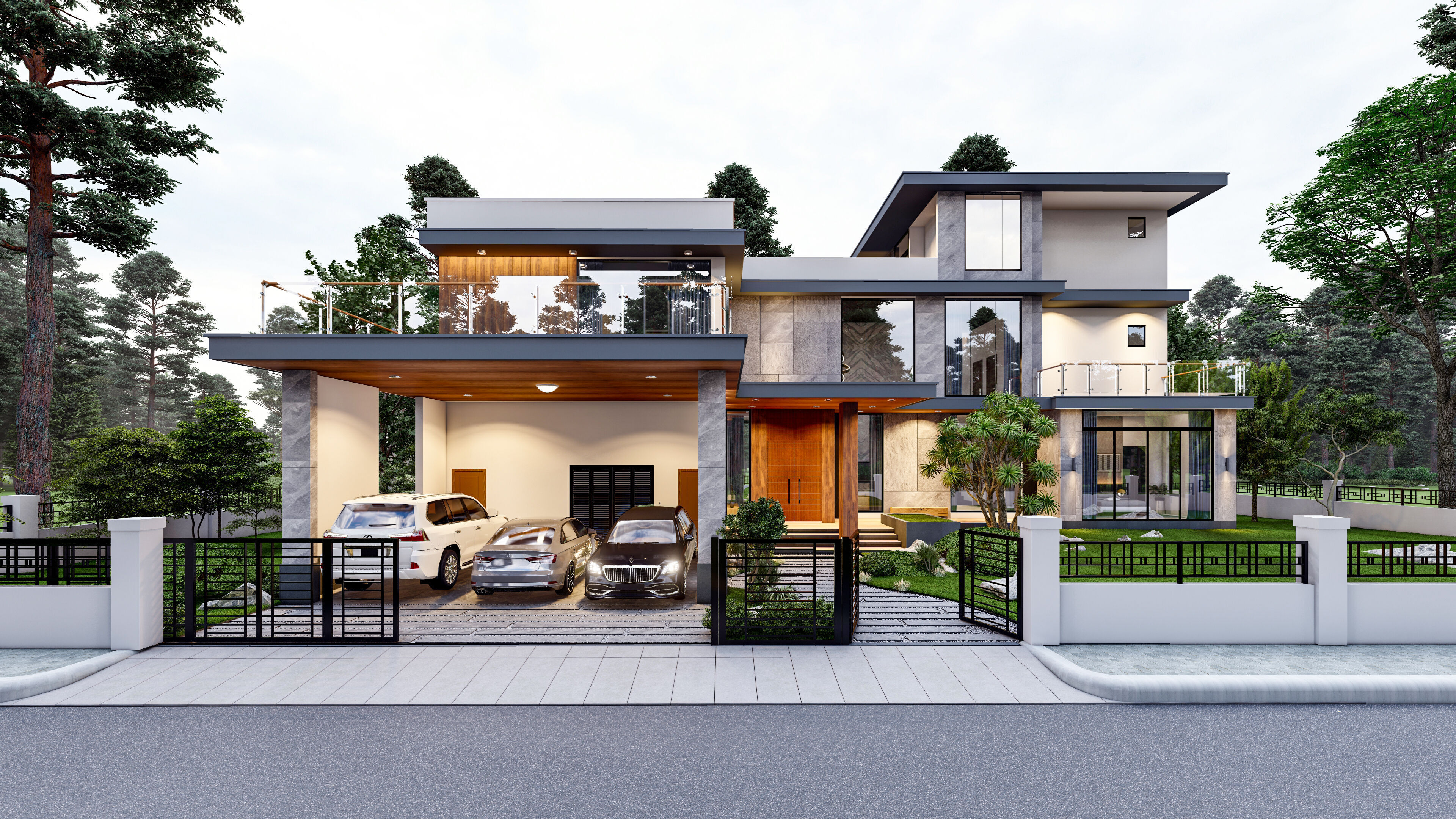 Modern 3 Story Villa 3D 2D Model  SketchUp 3D model_2