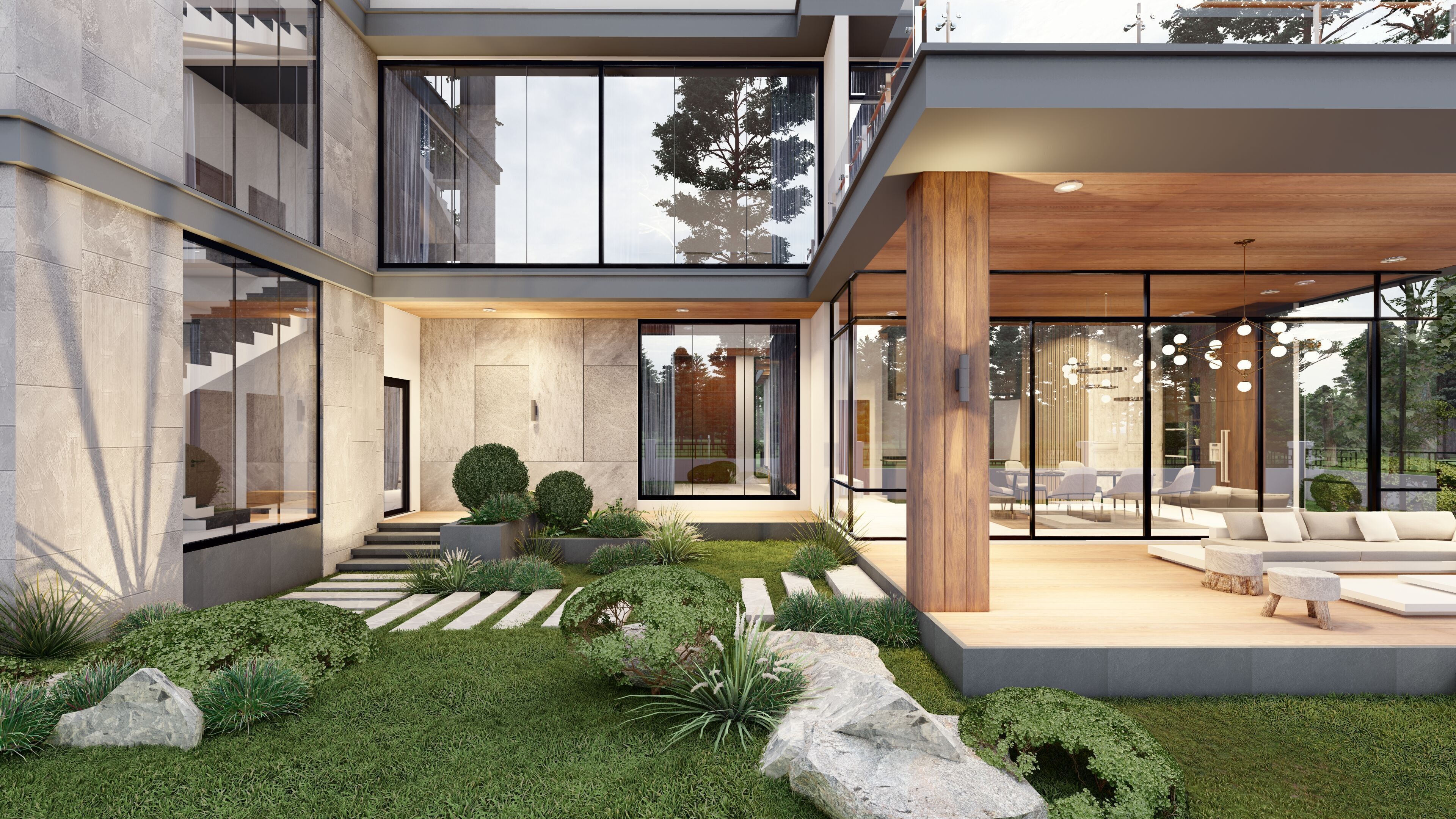 Modern 3 Story Villa 3D 2D Model  SketchUp 3D model_4