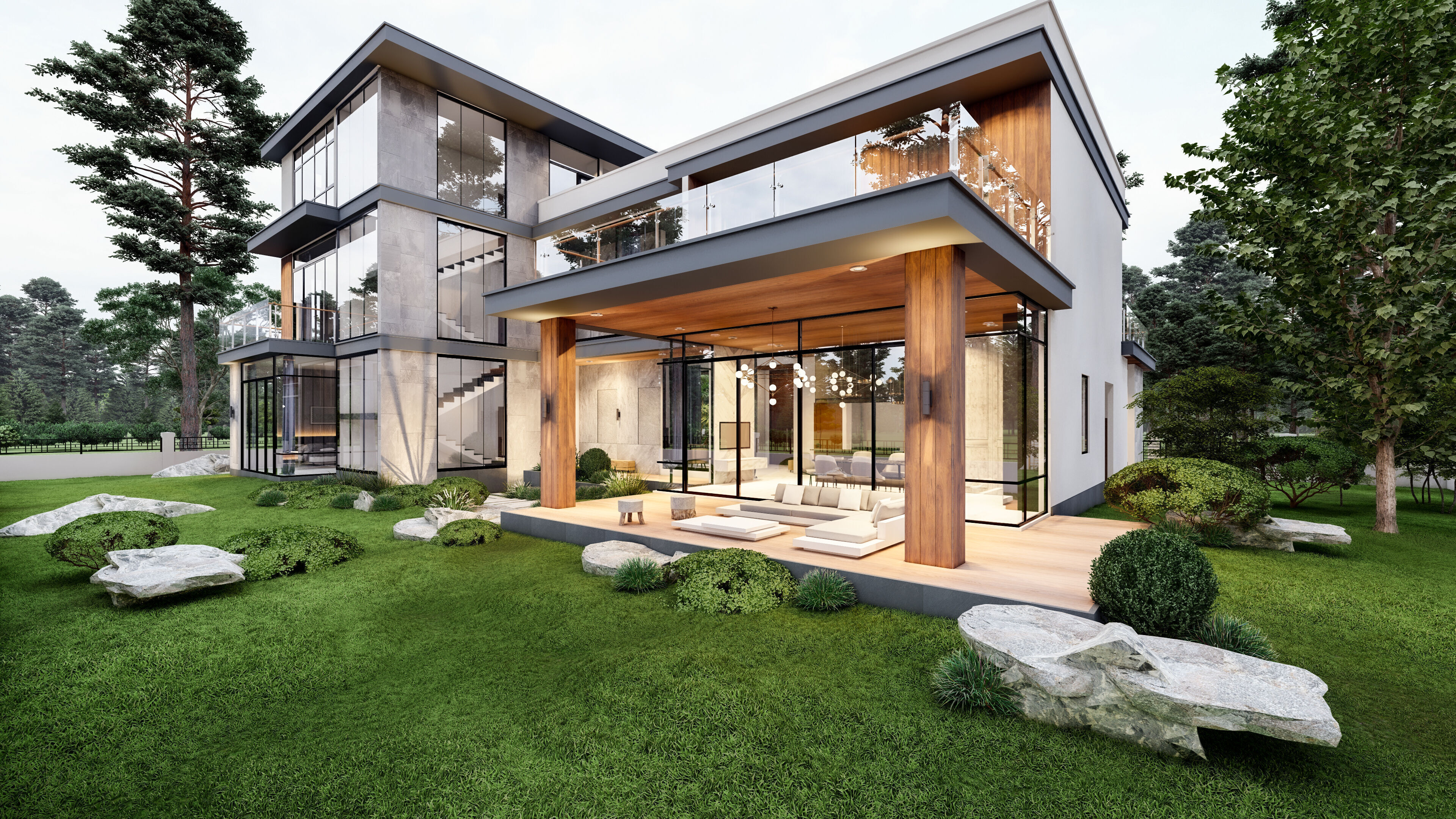 Modern 3 Story Villa 3D 2D Model  SketchUp 3D model_1