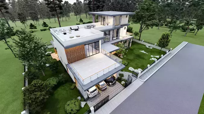 Modern 3 Story Villa 3D 2D Model  SketchUp