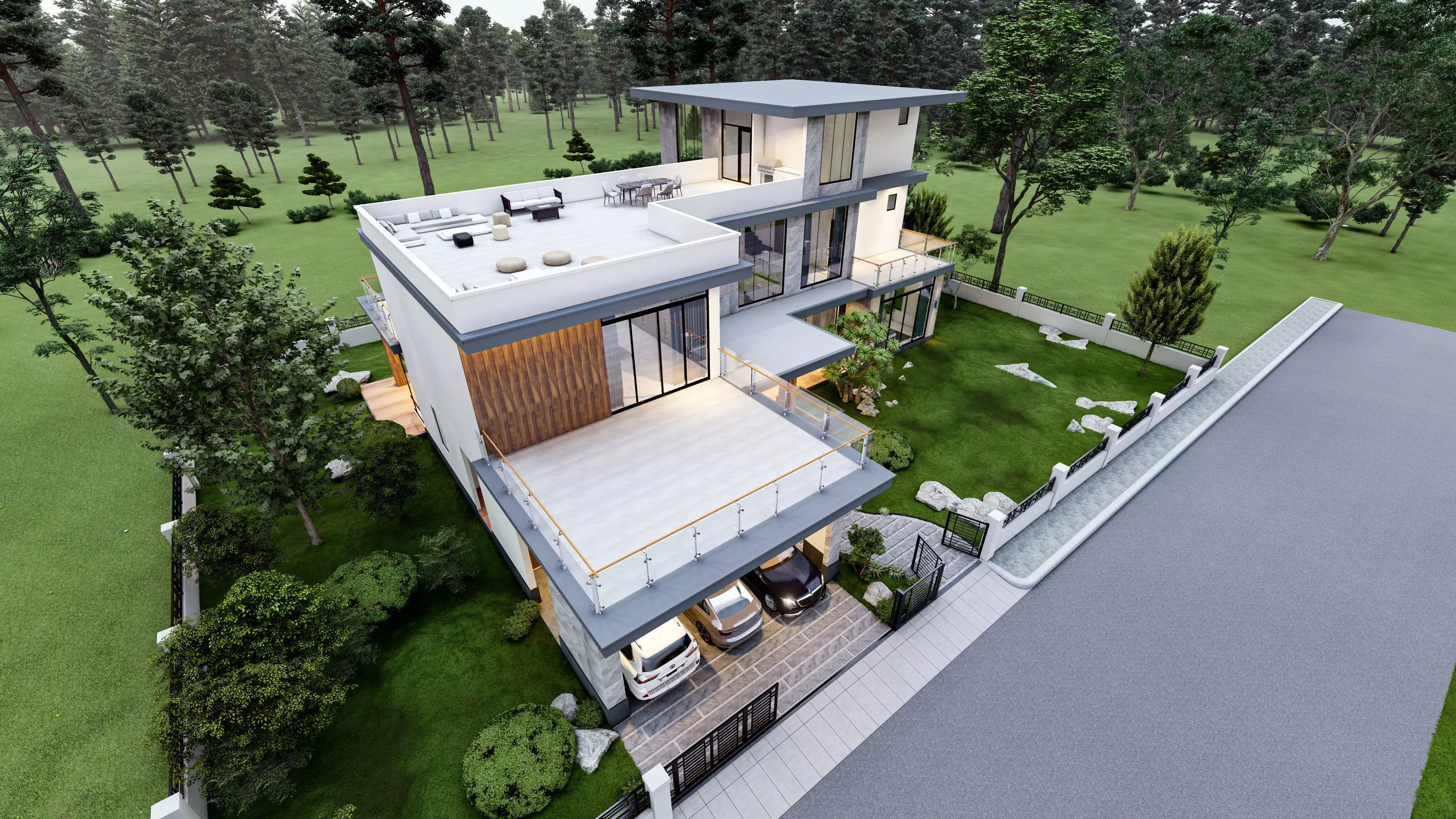 Modern 3 Story Villa 3D 2D Model  SketchUp 3D model_0