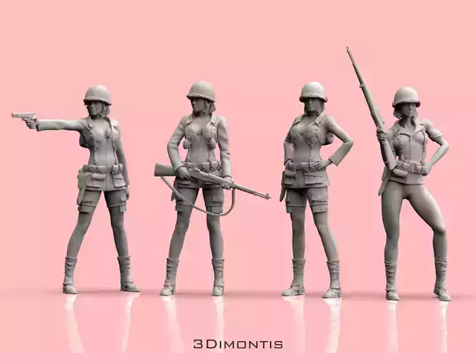 USA Women Soldiers WW2 3D print model